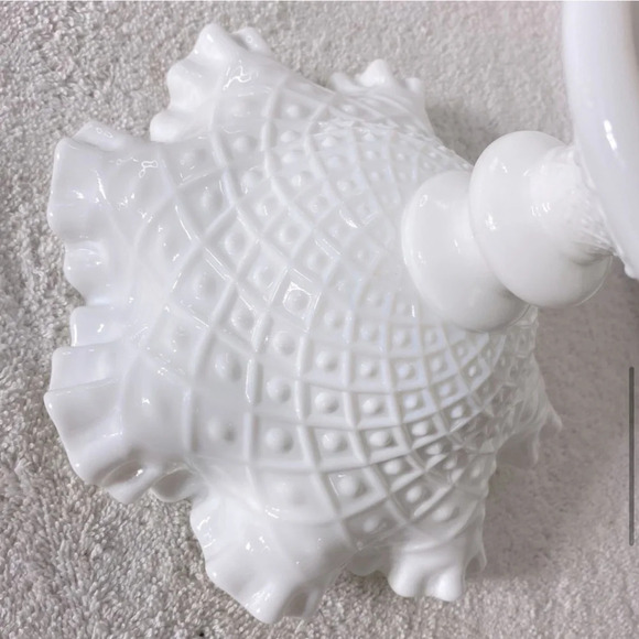 Vintage Fenton Milk Glass Hobnail Ruffle Edge Pedestal Compote Candle Holder - Picture 9 of 15